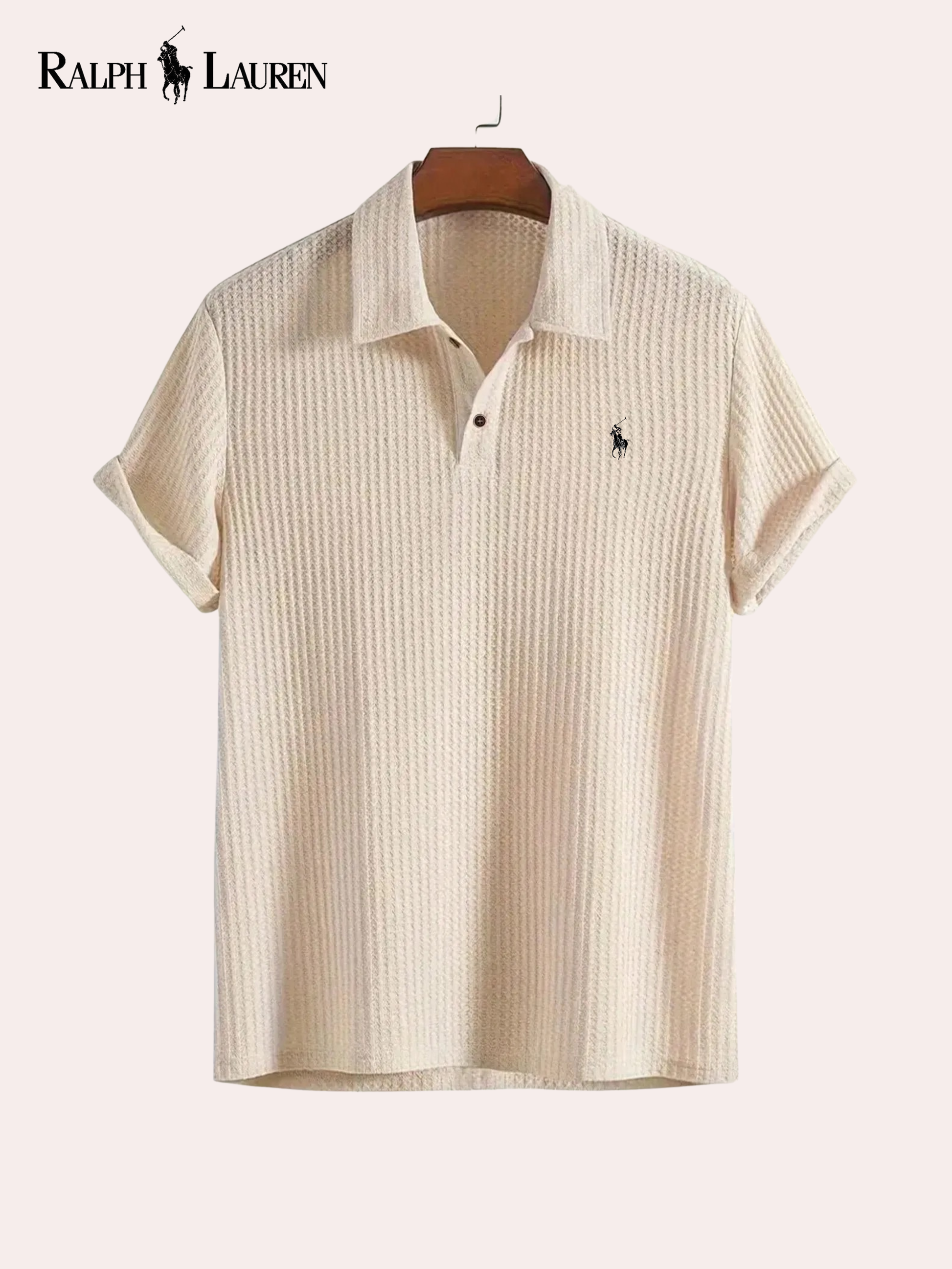 Ralph Lauren Herr Texturerad Stickad Pikétröja | Premium Sommarkollektion