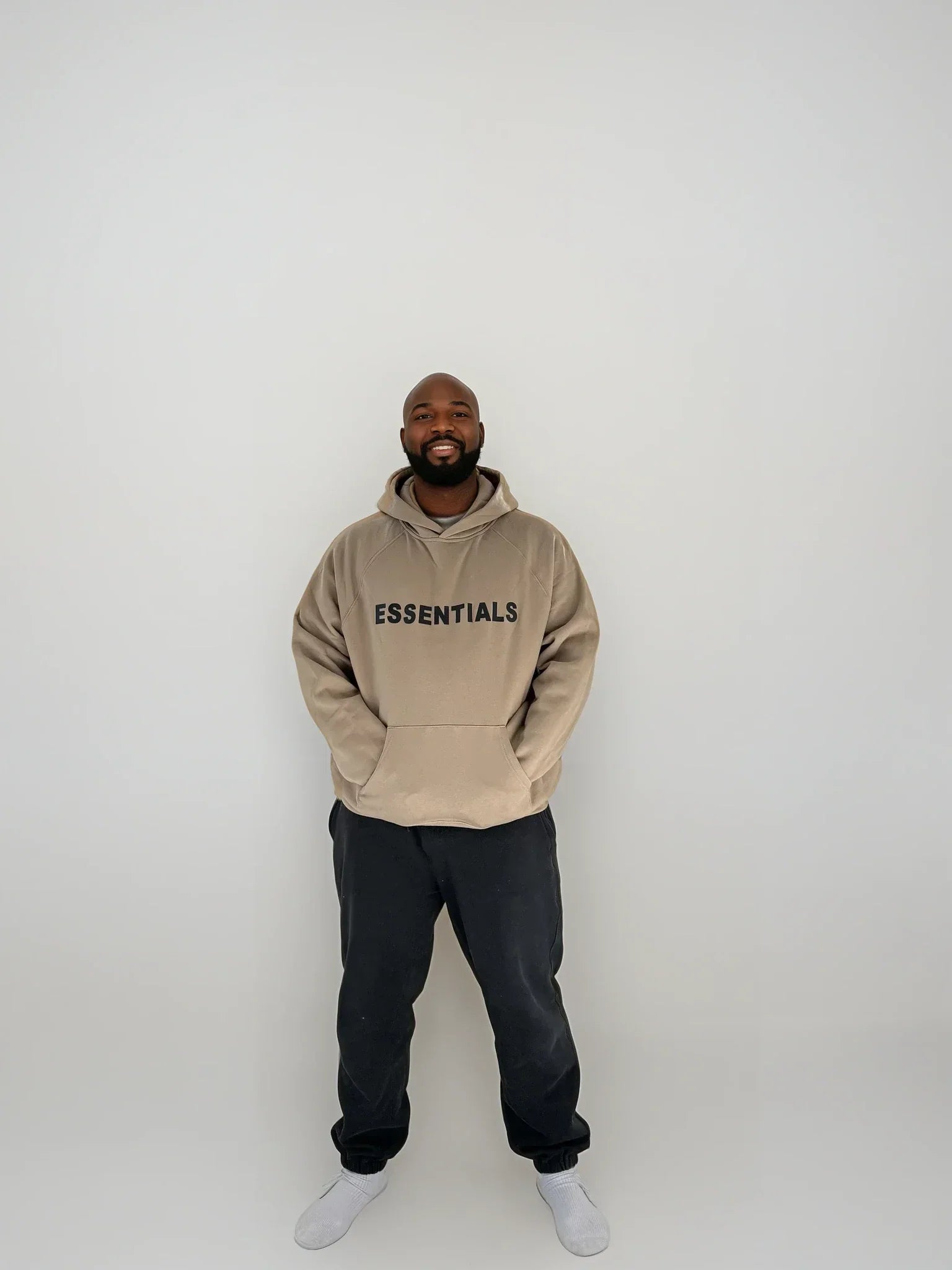 Essentials Hoodie - Tan Oversized Long-Sleeve Pullover Unisex