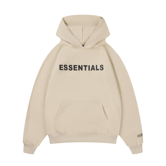 Essentials Hoodie - Cream Oversized Long-Sleeve Pullover Unisex