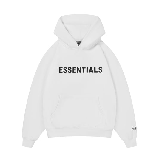 Essentials Hoodie - White Oversized Long-Sleeve Pullover Unisex