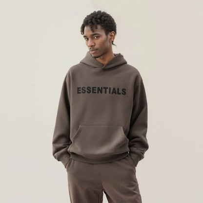 Essentials Hoodie - Tan Oversized Long-Sleeve Pullover Unisex