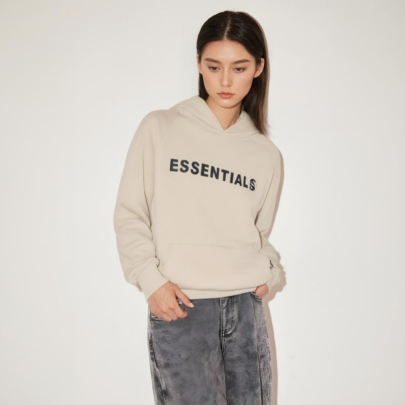 Essentials Hoodie - Cream Oversized Long-Sleeve Pullover Unisex