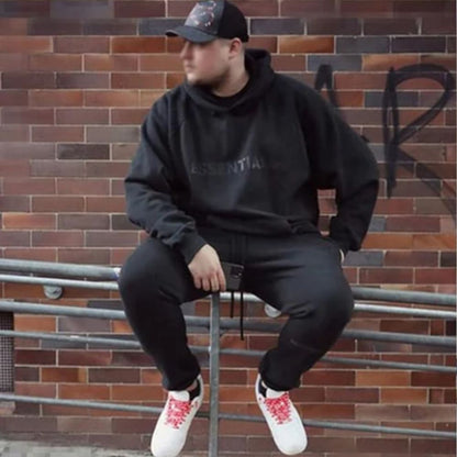 Essentials Hoodie - Off Black Oversized Long-Sleeve Pullover Unisex