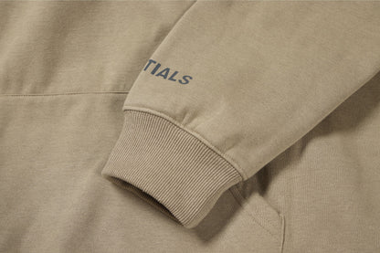 Essentials Hoodie - Tan Oversized Long-Sleeve Pullover Unisex
