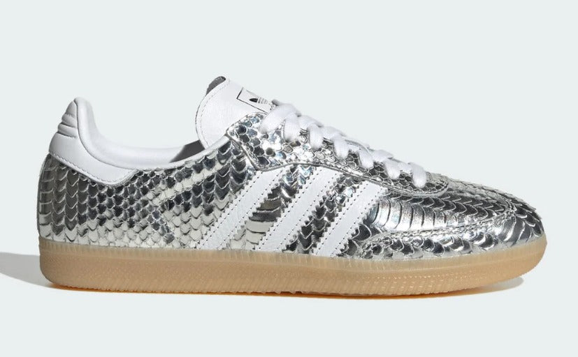 Adidas Samba silver metallic snakeskin side view