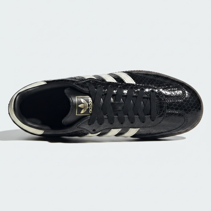 Adidas Samba black patent snakeskin top-down view