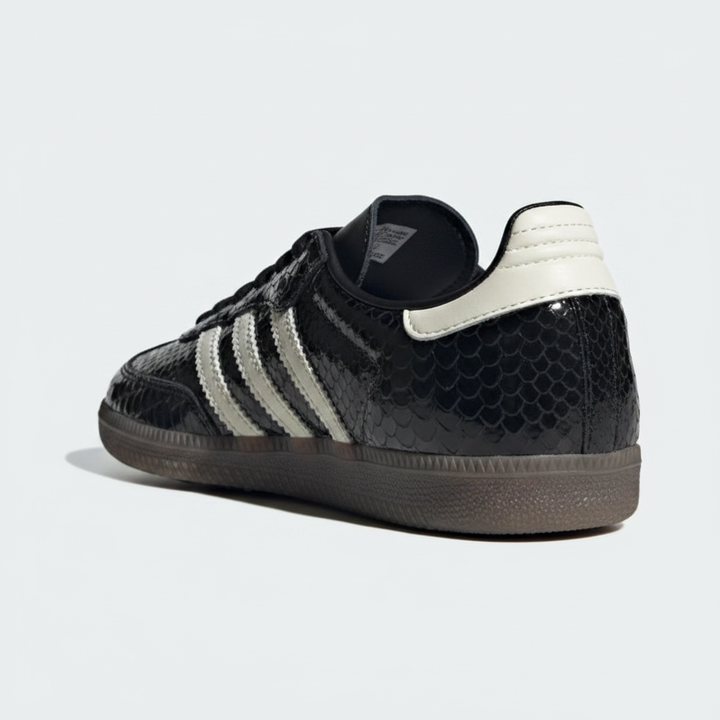Adidas Samba black patent snakeskin back angle