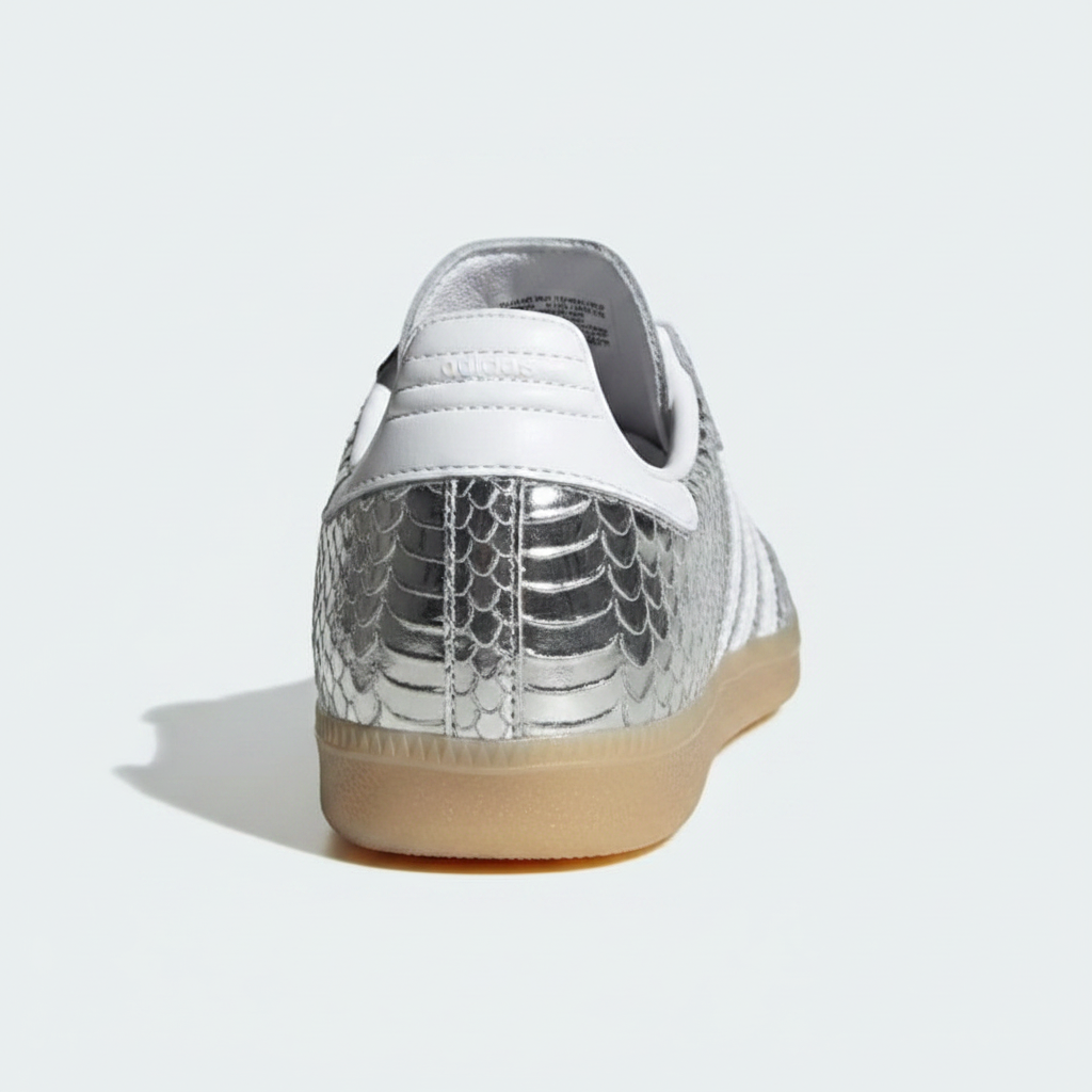 Adidas Samba silver metallic snakeskin back angle