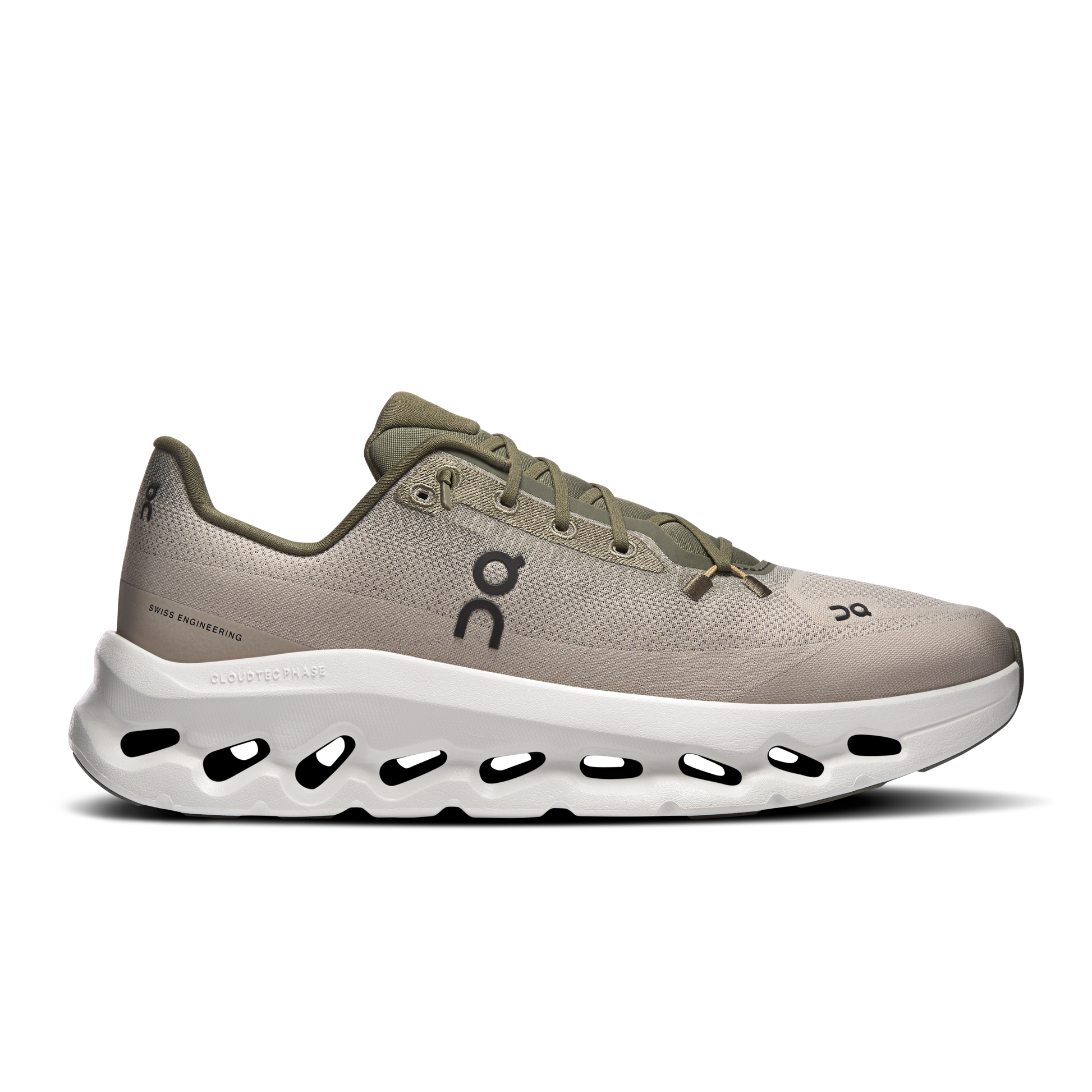 On Cloudtec Phase - Sand/Olive colorway, side profile view