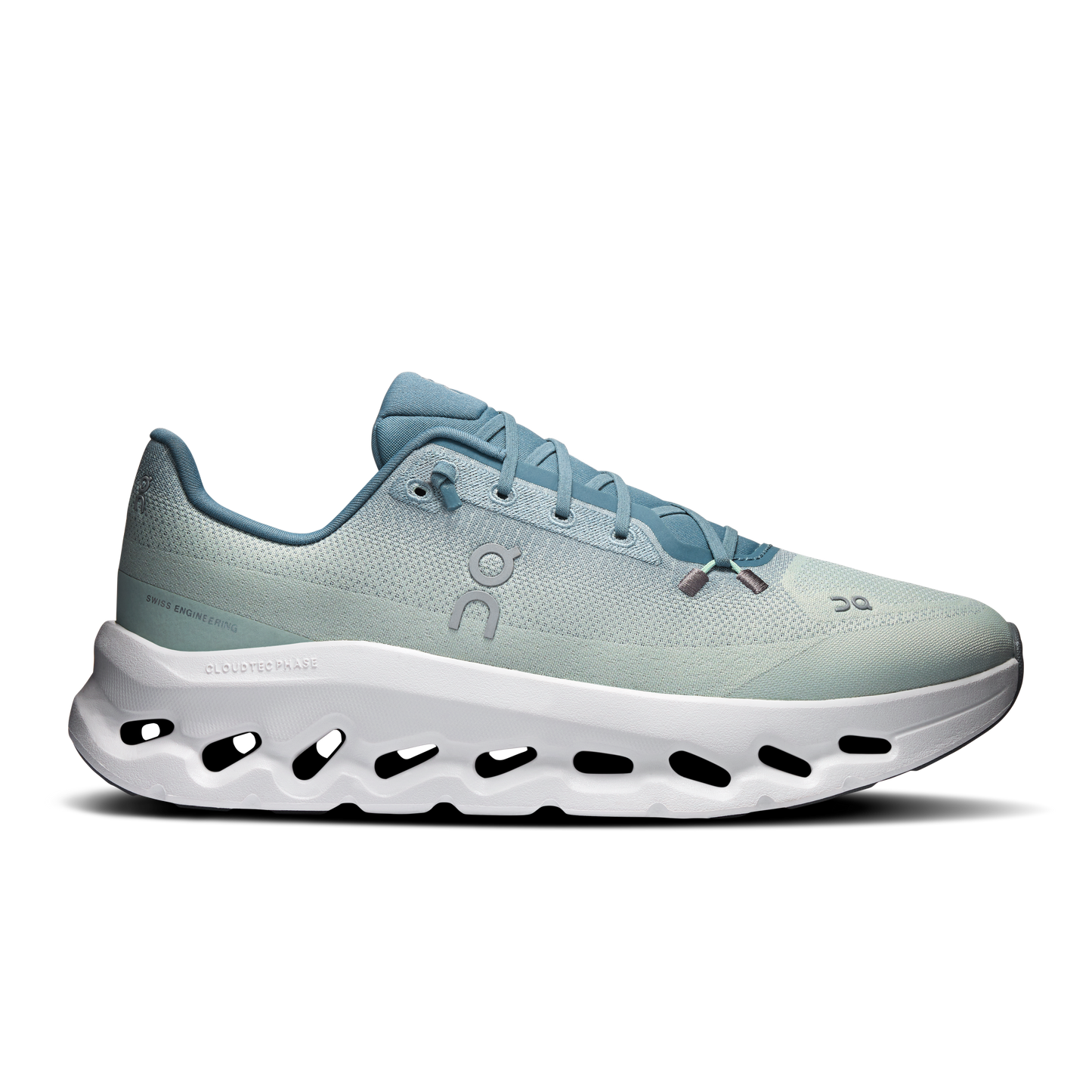 On Cloudtec Phase - White/Black colorway, side profile view