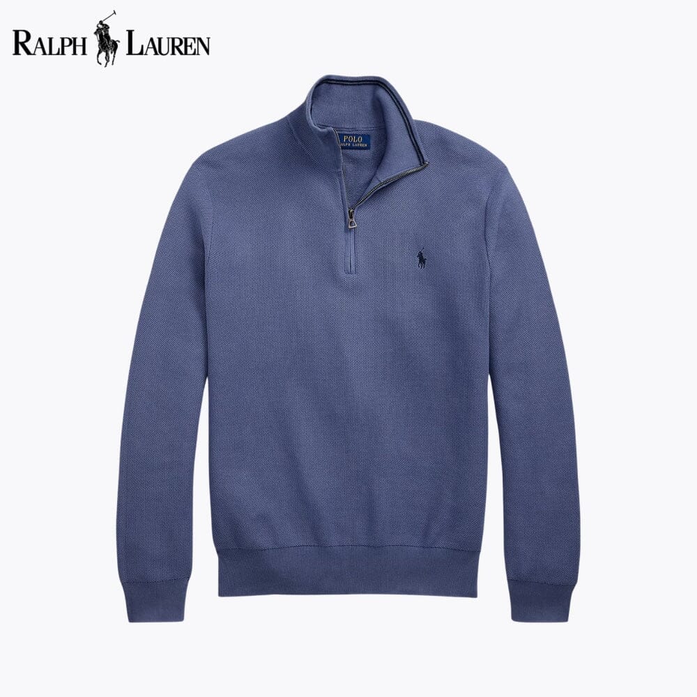 Ralph Lauren Mesh-Knit Cotton Quarter-Zip Sweater