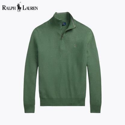 Ralph Lauren Mesh-Knit Cotton Quarter-Zip Sweater