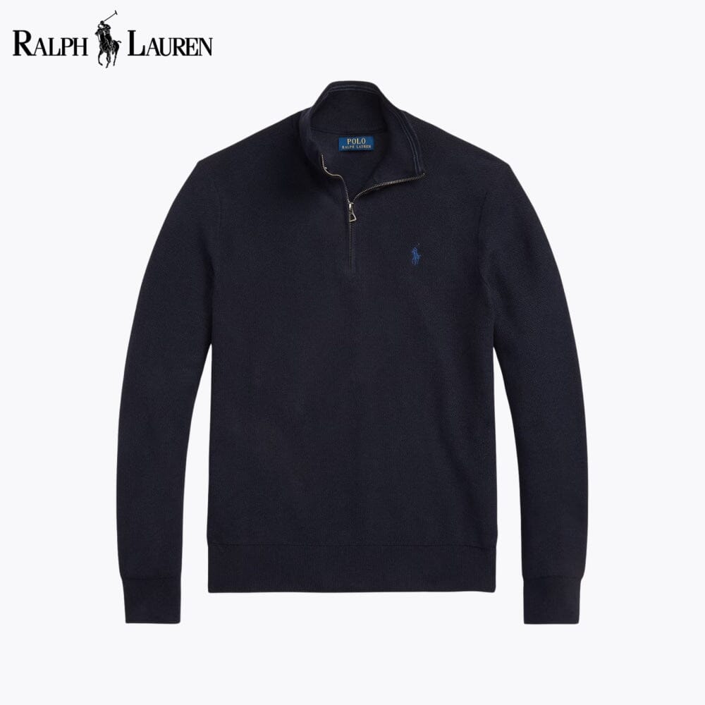 Ralph Lauren Mesh-Knit Cotton Quarter-Zip Sweater