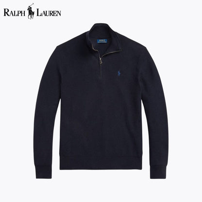Ralph Lauren Mesh-Knit Cotton Quarter-Zip Sweater