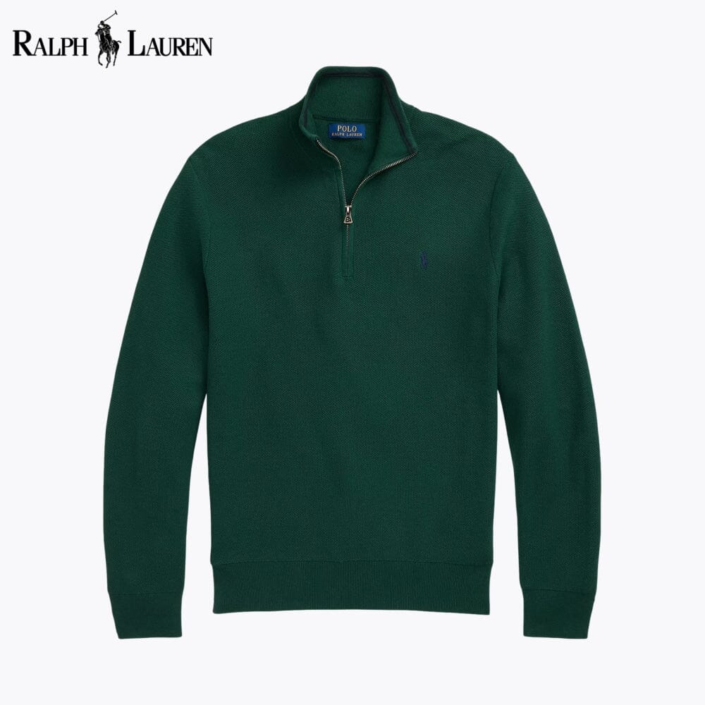 Ralph Lauren Mesh-Knit Cotton Quarter-Zip Sweater